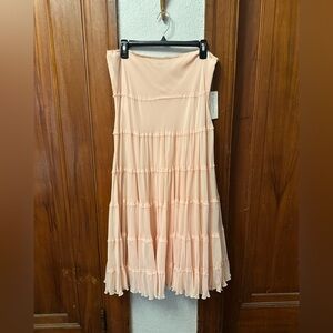 Calvin Klein Light Pink Tiered Maxi 100% Silk Skirt